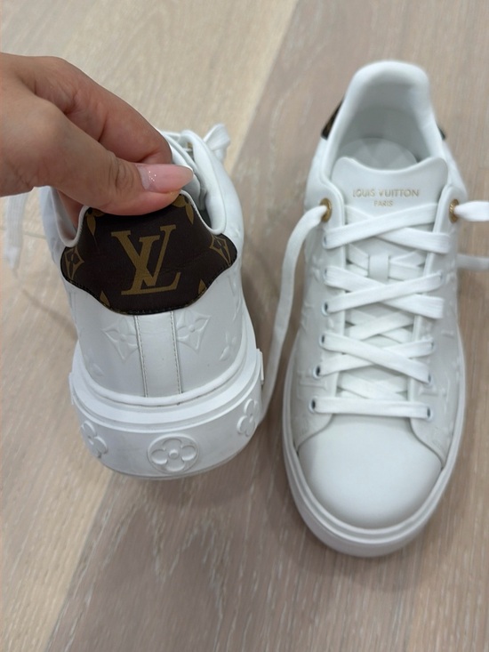 Louis Vuitton Shoes - Louis Vuitton White Leather Monogram Heel Low-Top Sneakers